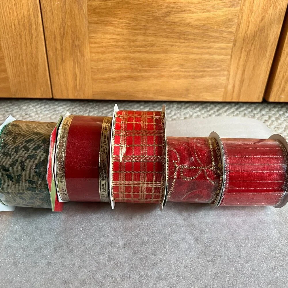 Assorted Christmas Ribbon/Garland - 12-foot length each - 5 Spools (Unopened)